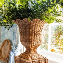 Mrs. Alice Vases|Liliana Scalloped Rattan Pedestal And Urn