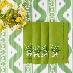 Mrs. Alice Napkins|Lily Of The Valley Green Linen Napkins (Set Of 4)