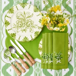 Mrs. Alice Napkins|Lily Of The Valley Green Linen Napkins (Set Of 4)