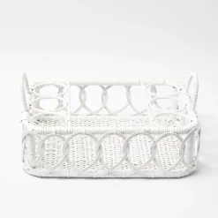 Mrs. Alice Rattan Tableware|Lorenzo White Rattan Drinks Tray