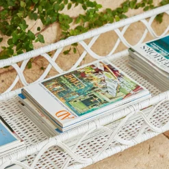 Mrs. Alice Rattan Furniture|Madeleine White Rattan Scalloped Console Table