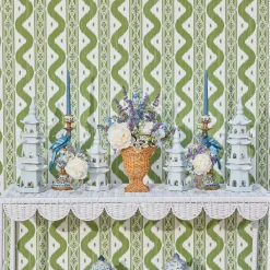 Mrs. Alice Rattan Furniture|Madeleine White Rattan Scalloped Console Table