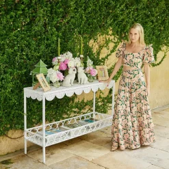 Mrs. Alice Rattan Furniture|Madeleine White Rattan Scalloped Console Table