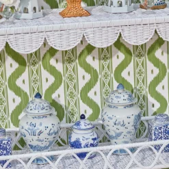 Mrs. Alice Tables|Madeleine White Rattan Scalloped Console Table