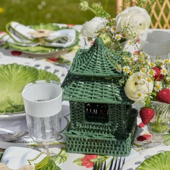 Mrs. Alice Rattan Tableware|Mini Green Rattan Pagoda Lantern (Pair)