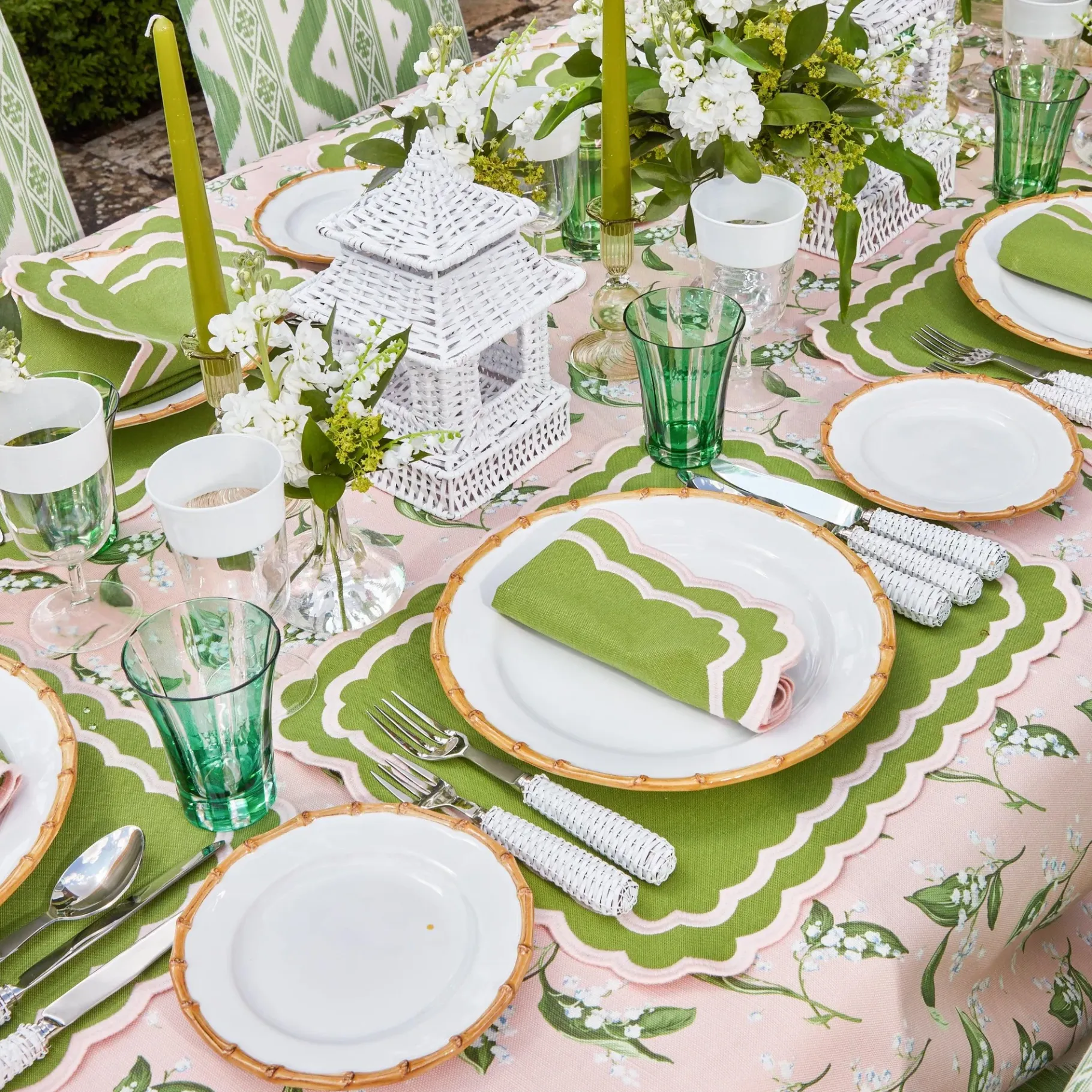 Mrs. Alice Rattan Tableware|Mini White Rattan Pagoda Lanterns (Pair)