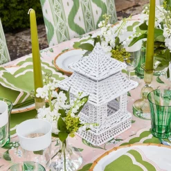 Mrs. Alice Rattan Tableware|Mini White Rattan Pagoda Lanterns (Pair)