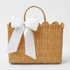Mrs. Alice Rattan Tableware|Rattan Tote Bag (White Bow)