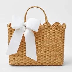 Mrs. Alice Rattan Tableware|Rattan Tote Bag (White Bow)