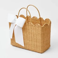 Mrs. Alice Rattan Tableware|Rattan Tote Bag (White Bow)
