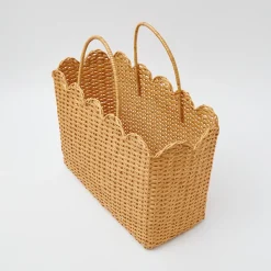 Mrs. Alice Rattan Tableware|Rattan Tote Bag (White Bow)