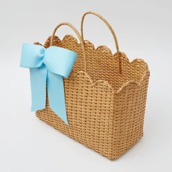 Mrs. Alice Rattan Tableware|Rattan Tote Bag (Blue Bow)