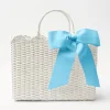 Mrs. Alice Rattan Tableware|White Rattan Tote Bag (Blue Bow)