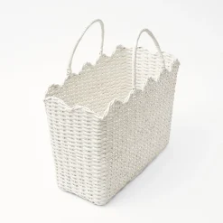 Mrs. Alice Rattan Tableware|White Rattan Tote Bag (Blue Bow)