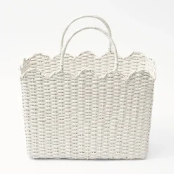 Mrs. Alice Rattan Tableware|White Rattan Tote Bag (Blue Bow)