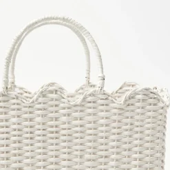 Mrs. Alice Rattan Tableware|White Rattan Tote Bag (Blue Bow)