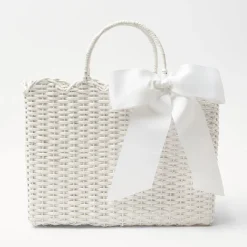 Women Mrs. Alice Mrs. Alice Tote Bags|White Rattan Tote Bag (White Bow)