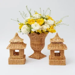 Mrs. Alice Rattan Tableware|Natural Rattan Pagoda & Urn Vase Set