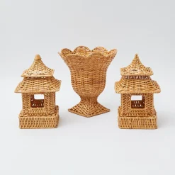 Mrs. Alice Urns & Pedestals|Natural Rattan Pagoda & Urn Vase Set