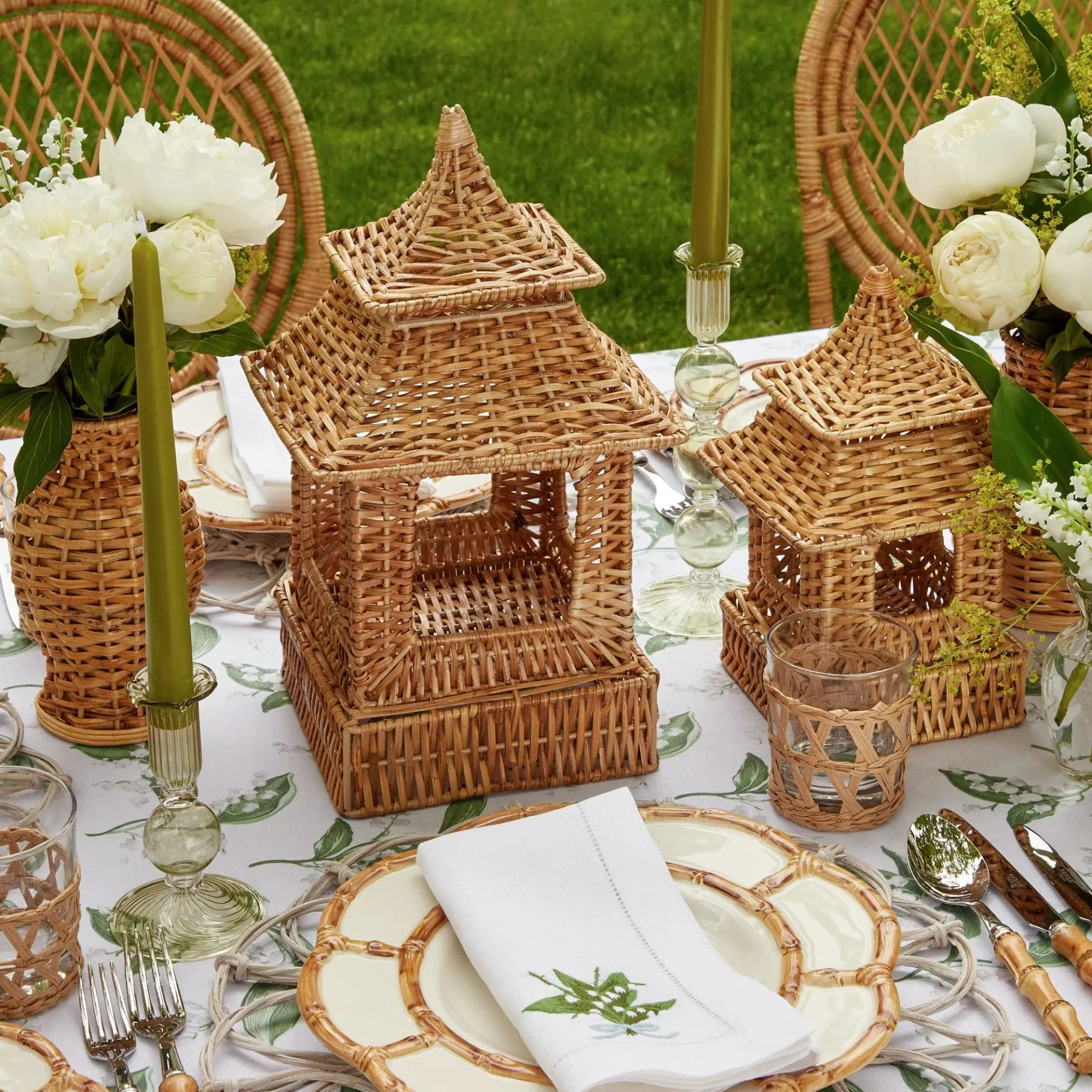 Mrs. Alice Vases|Natural Rattan Pagoda Decoration Set