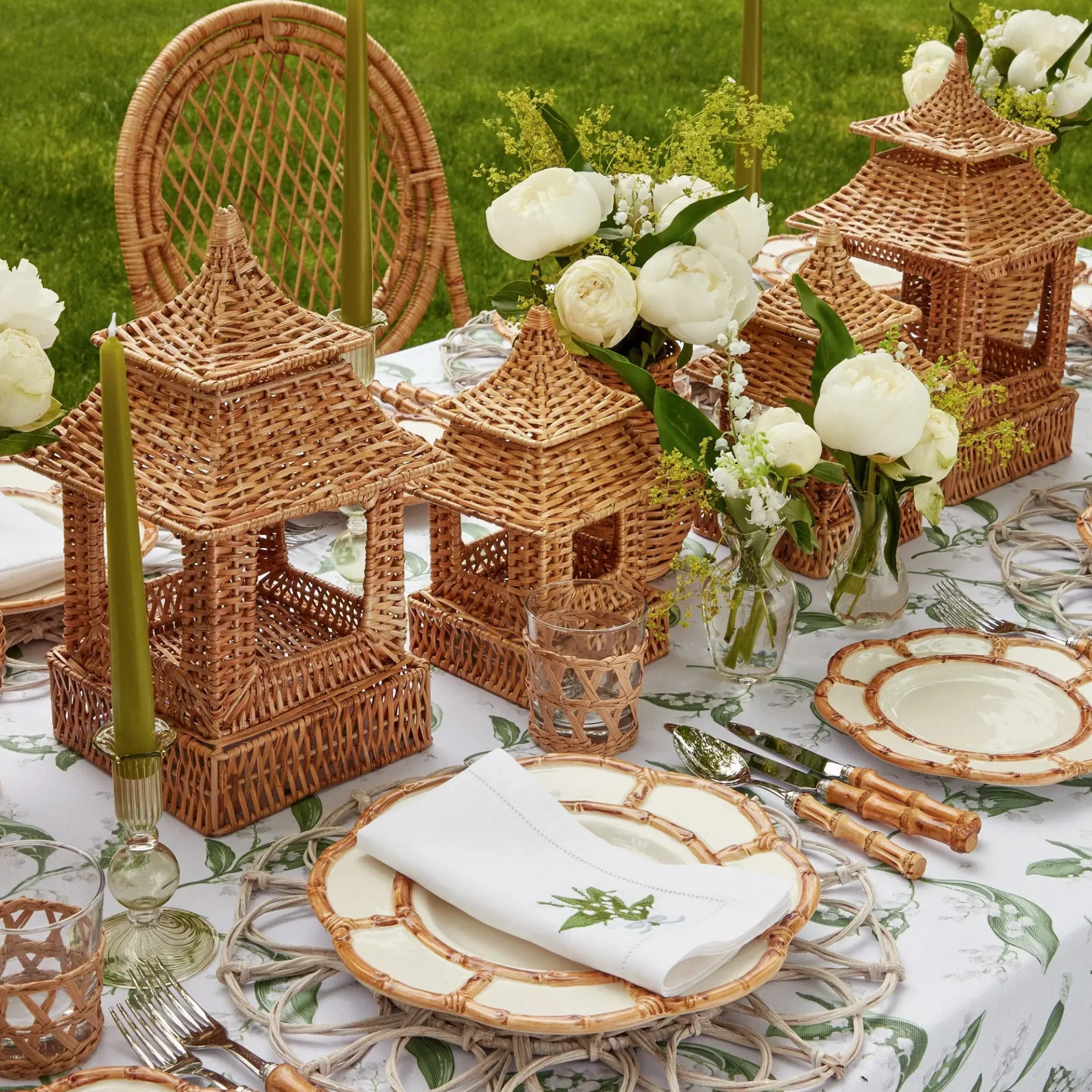 Mrs. Alice Vases|Natural Rattan Pagoda Decoration Set