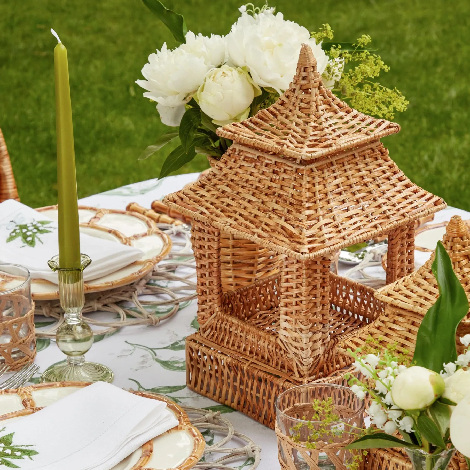 Mrs. Alice Vases|Natural Rattan Pagoda Decoration Set