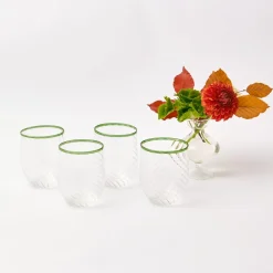 Mrs. Alice Glasses|Olive Rim Swirl Water Glass (Set Of 4)