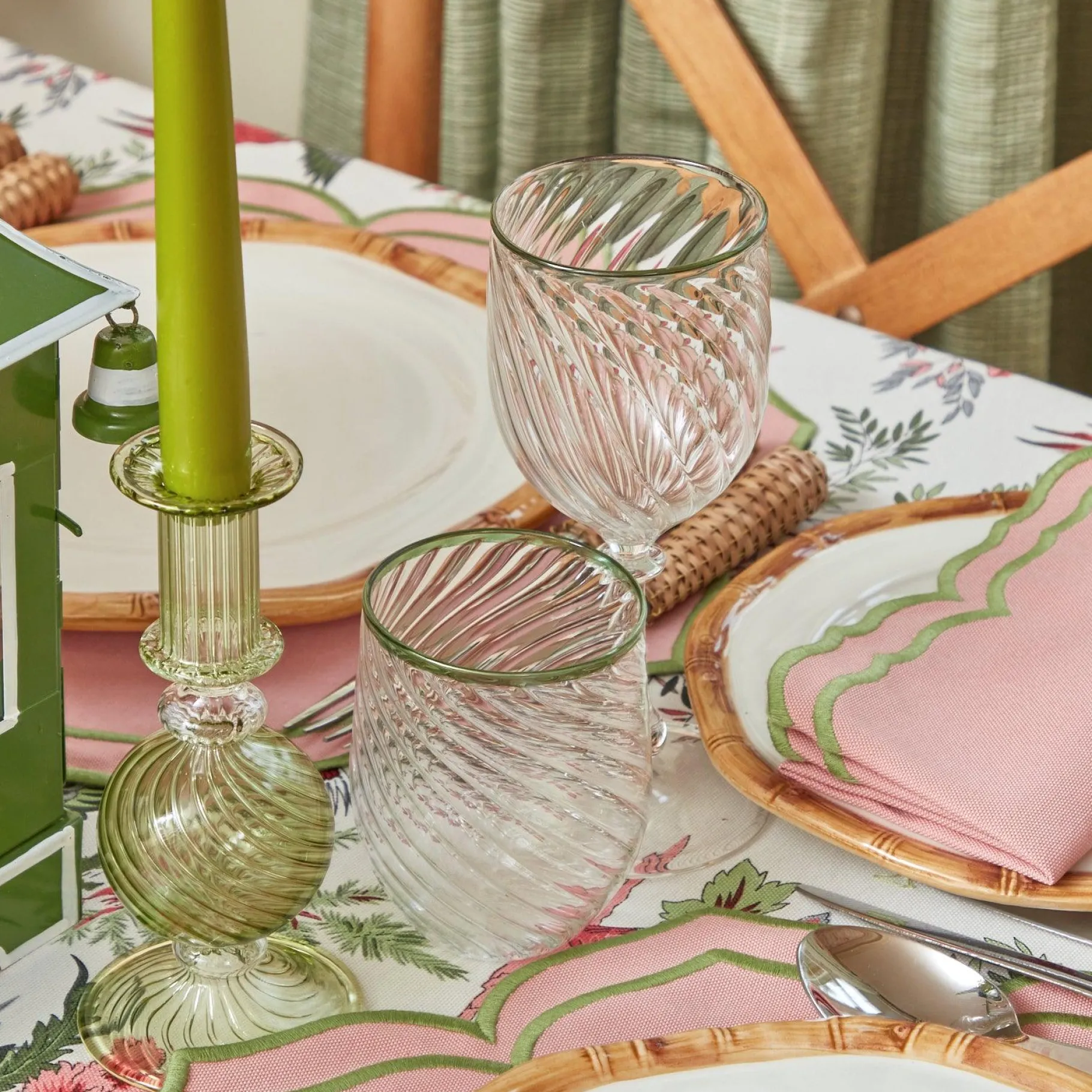 Mrs. Alice Glasses|Olive Rim Swirl Water Glass (Set Of 4)