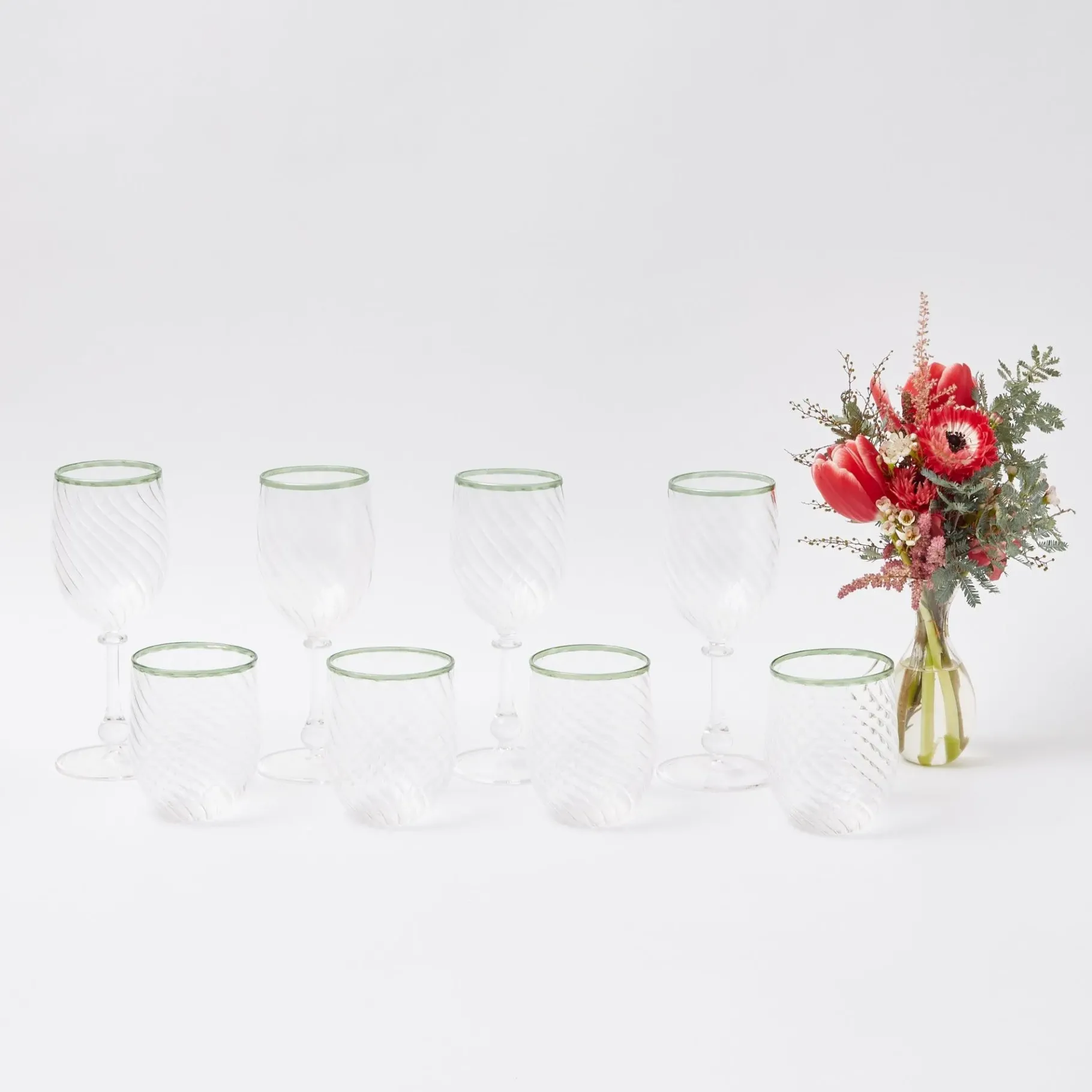 Mrs. Alice Glasses|Olive Rim Swirl Water Glass (Set Of 4)
