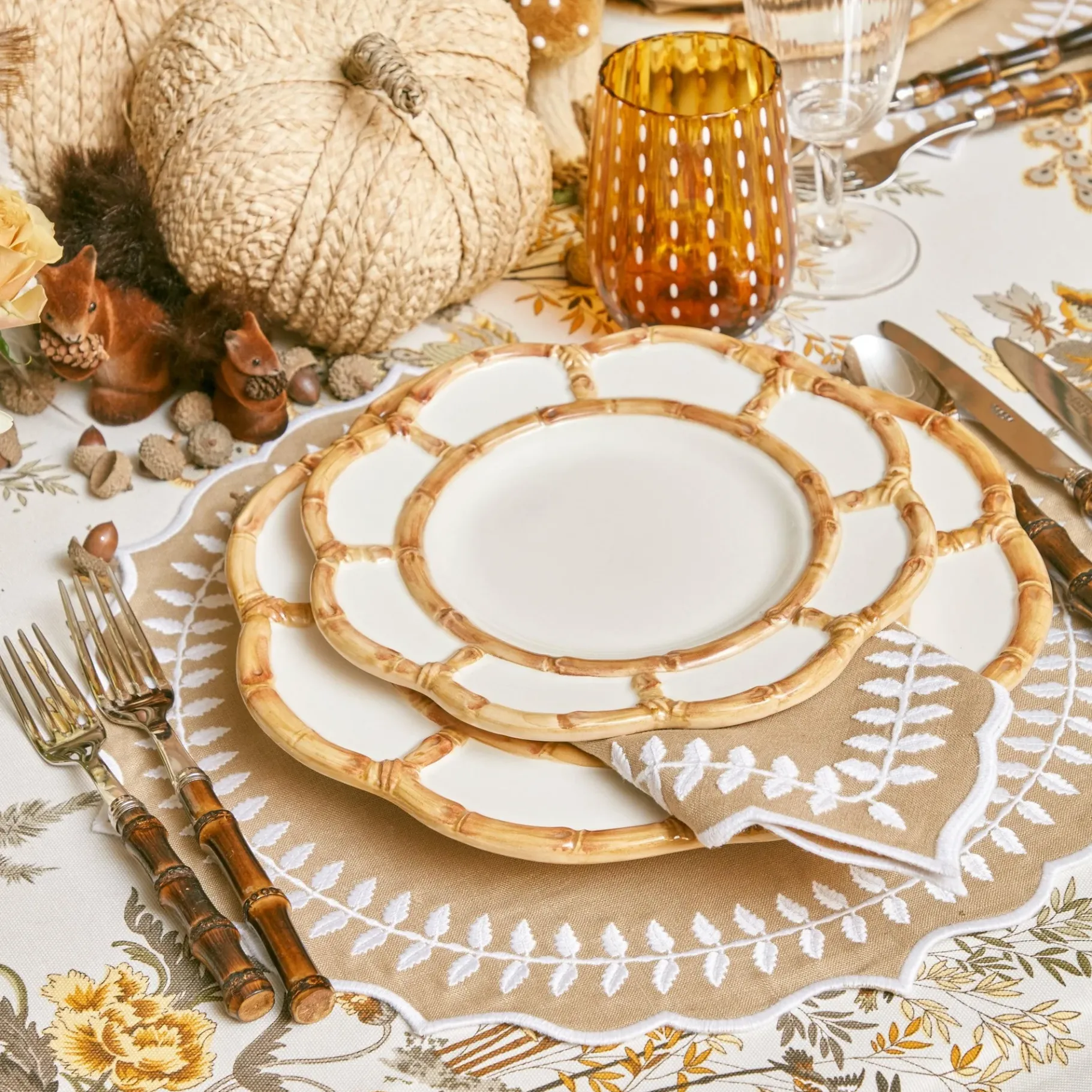 Mrs. Alice Starter Plates|Petal Bamboo Ceramic Dinner & Starter Plates (Set Of 8)