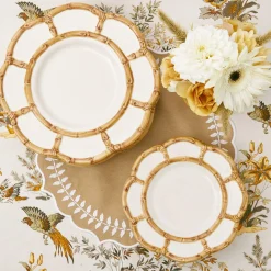 Mrs. Alice Dinner Plates|Petal Bamboo Ceramic Dinner & Starter Plates (Set Of 8)