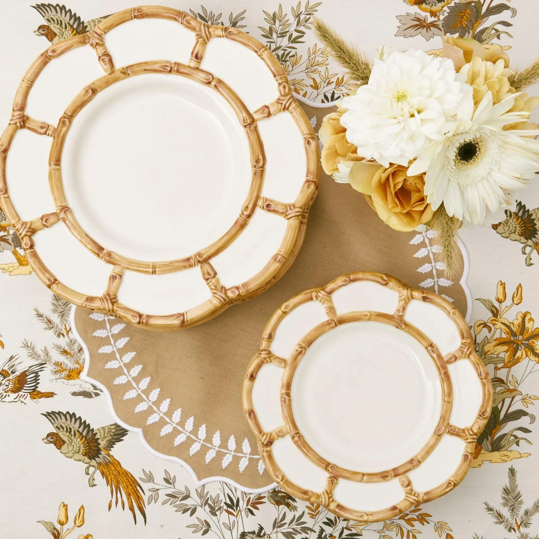 Mrs. Alice Dinner Plates|Petal Bamboo Ceramic Dinner & Starter Plates (Set Of 8)