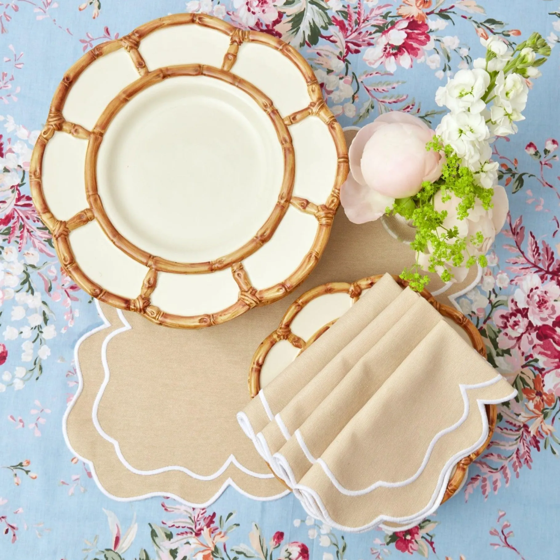Mrs. Alice Dinner Plates|Petal Bamboo Ceramic Dinner & Starter Plates (Set Of 8)