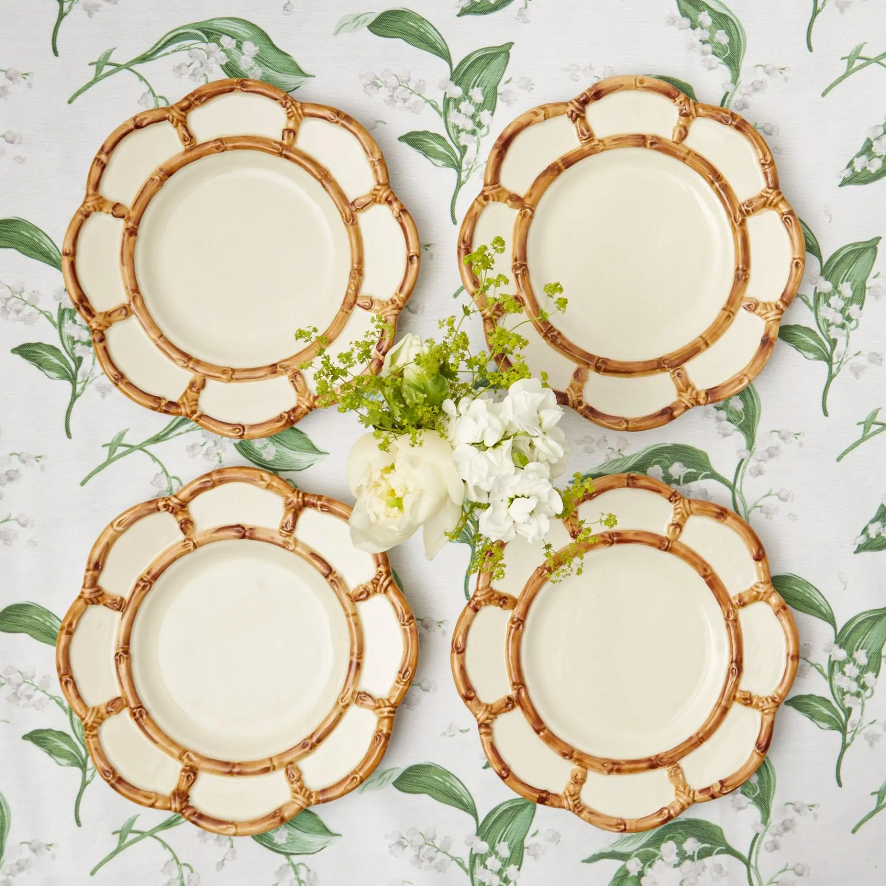 Mrs. Alice Dinner Plates|Petal Bamboo Ceramic Dinner & Starter Plates (Set Of 8)