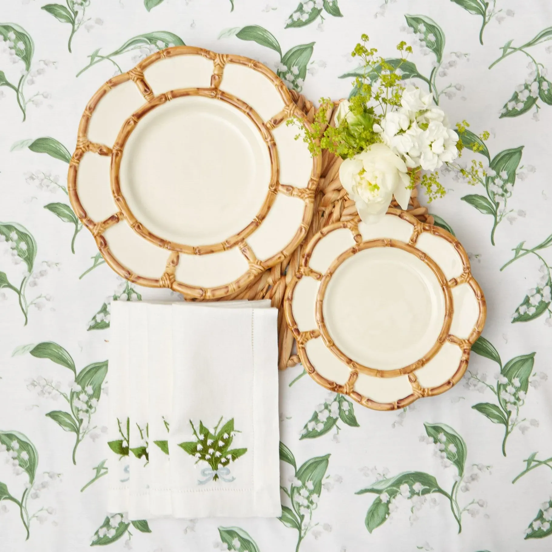 Mrs. Alice Dinner Plates|Petal Bamboo Ceramic Dinner & Starter Plates (Set Of 8)