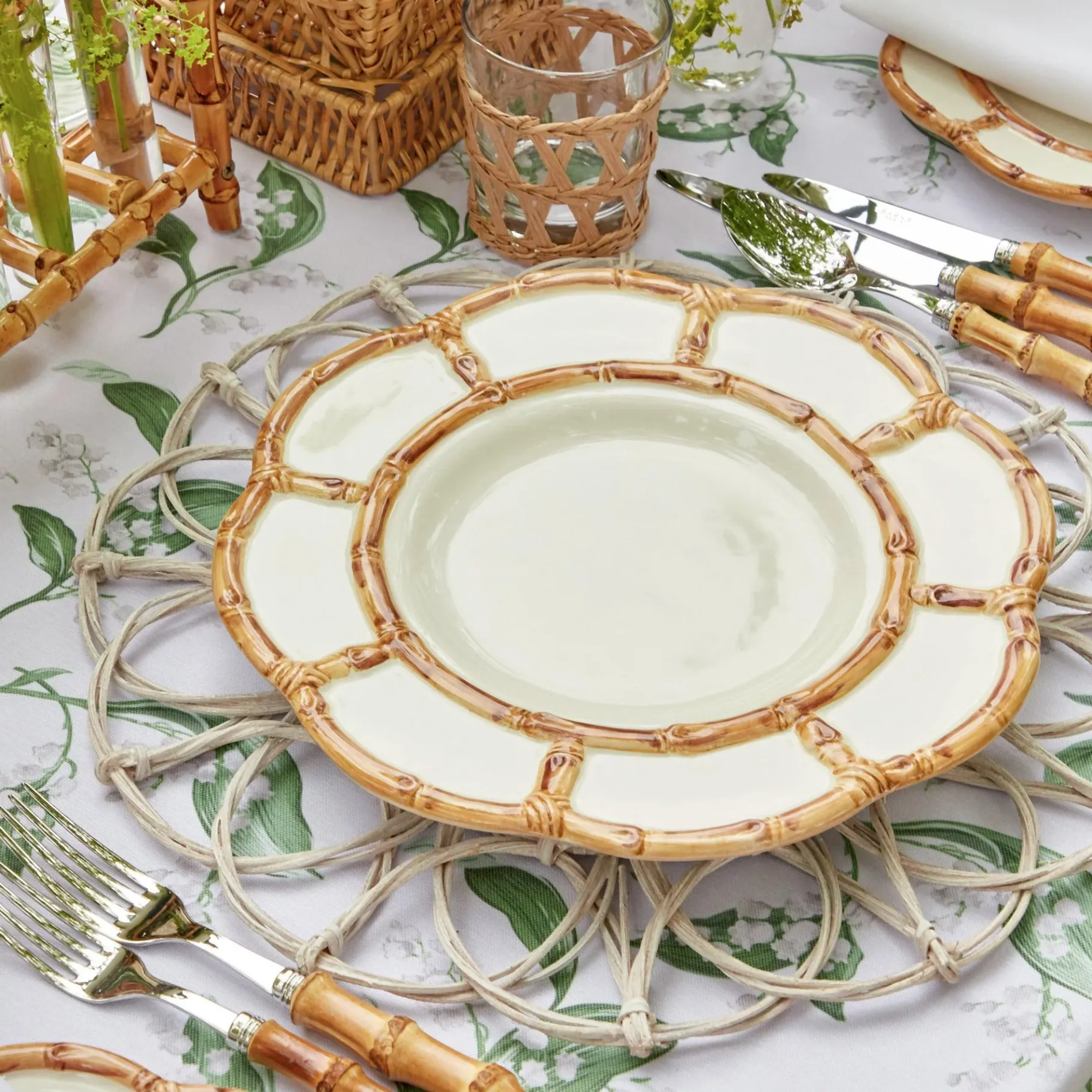 Mrs. Alice Dinner Plates|Petal Bamboo Ceramic Dinner & Starter Plates (Set Of 8)