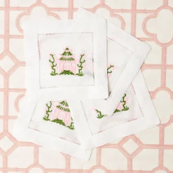 Mrs. Alice Napkins|Pink & Green Pagoda Cocktail Napkins (Set Of 4)