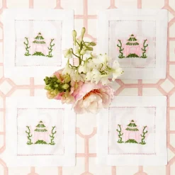 Mrs. Alice Napkins|Pink & Green Pagoda Cocktail Napkins (Set Of 4)