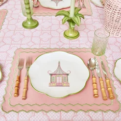 Mrs. Alice Crockery Sets|Pink & Green Pagoda Dinner Plate (Set Of 4)