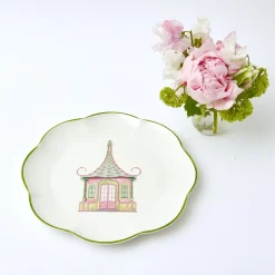 Mrs. Alice Crockery Sets|Pink & Green Pagoda Dinner Plate (Set Of 4)
