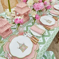 Mrs. Alice Crockery Sets|Pink & Green Pagoda Dinner Plate (Set Of 4)
