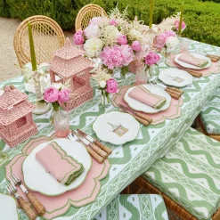 Mrs. Alice Starter Plates|Pink & Green Pagoda Dinner & Starter Plates (Set Of 8)