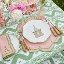 Mrs. Alice Starter Plates|Pink & Green Pagoda Dinner & Starter Plates (Set Of 8)