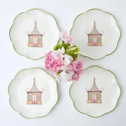Mrs. Alice Starter Plates|Pink & Green Pagoda Starter Plate (Set Of 4)