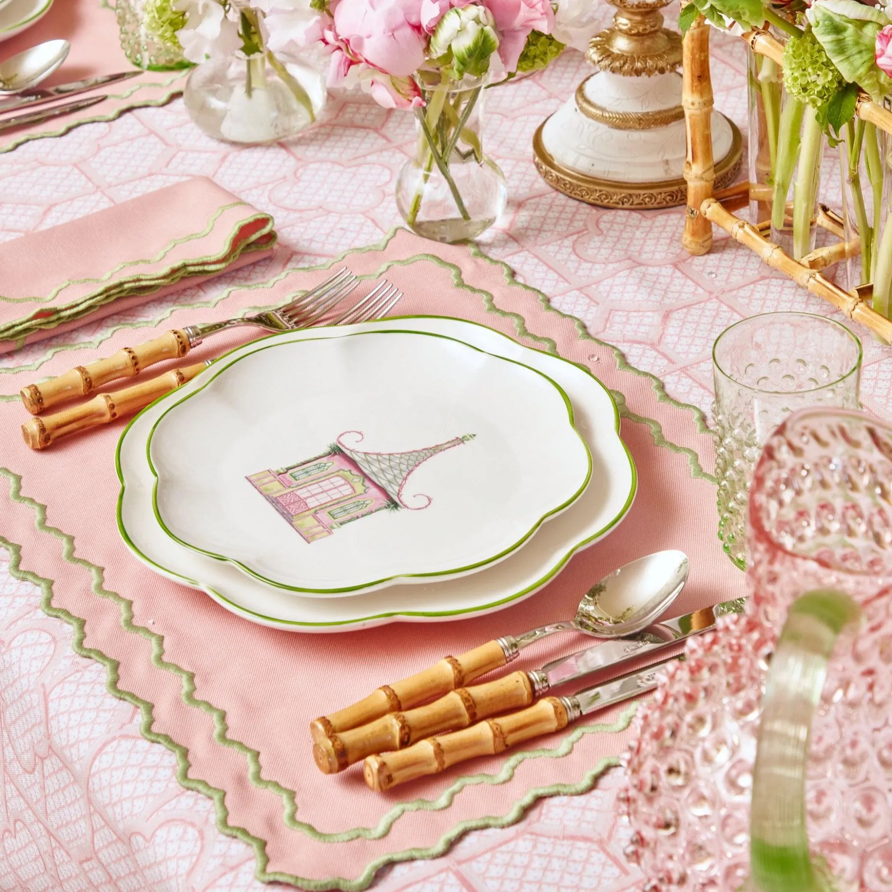 Mrs. Alice Starter Plates|Pink & Green Pagoda Starter Plate