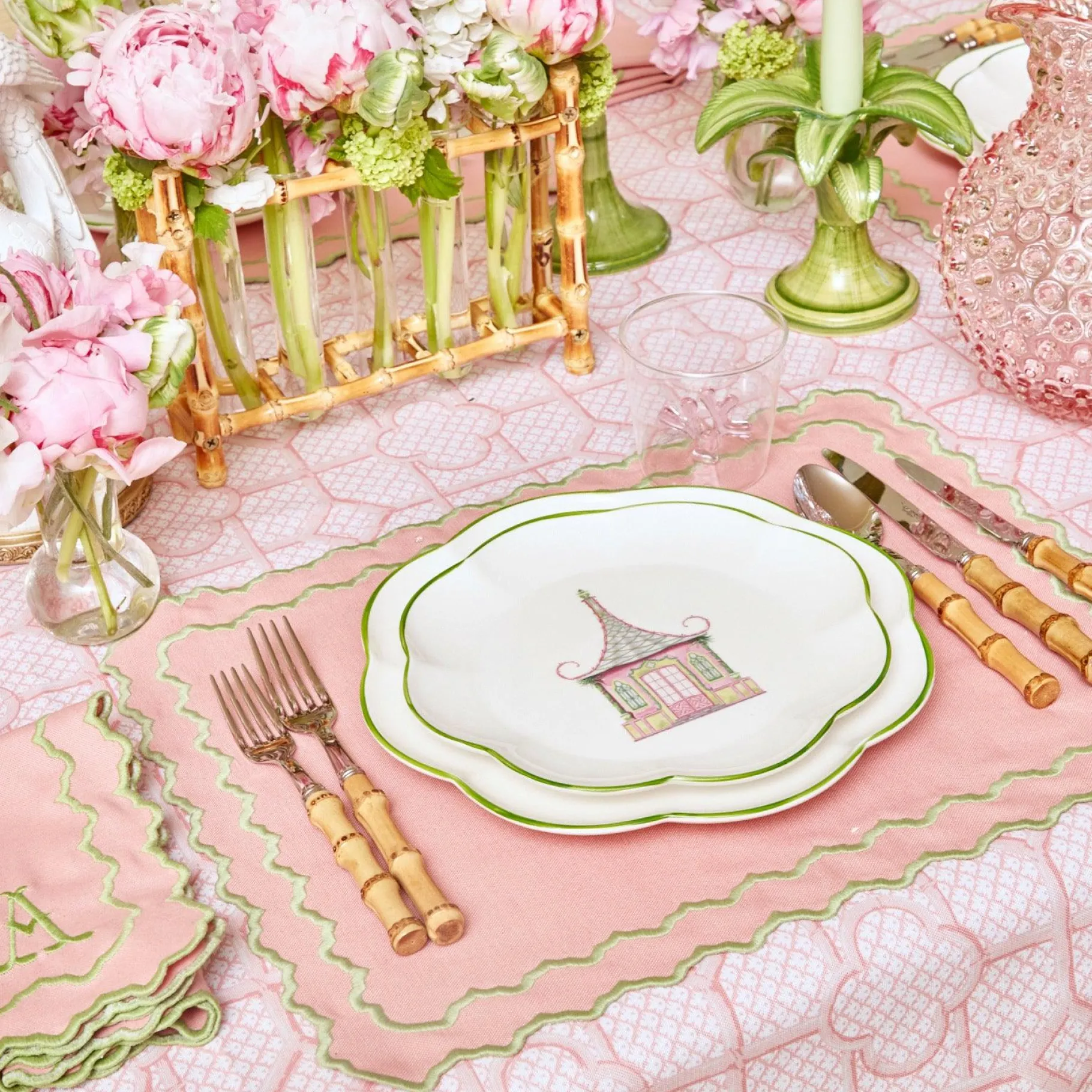 Mrs. Alice Starter Plates|Pink & Green Pagoda Starter Plate