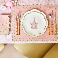 Mrs. Alice Crockery Sets|Pink & Green Pagoda Starter Plate (Set Of 4)