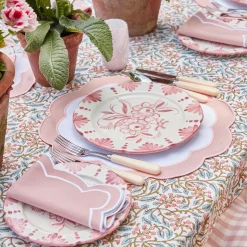 Mrs. Alice Table Linen Sets|Pink Applique Placemats & Napkins (Set Of 4)