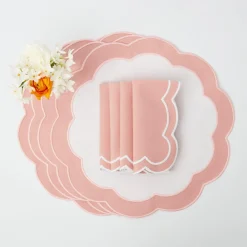 Mrs. Alice Table Linen Sets|Pink Applique Placemats & Napkins (Set Of 4)