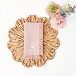 Mrs. Alice Table Linen Sets|Pink Bamboo, Water Hyacinth & Pink Fringe Linen Set